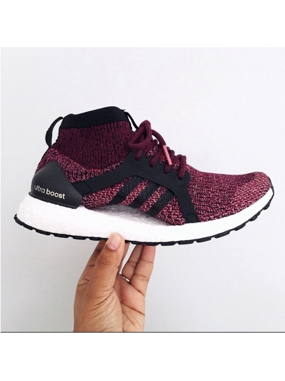 Adidas Ultra Boost X All Terrain Mid Mystery Ruby Burgundy Knit Running Sneakers